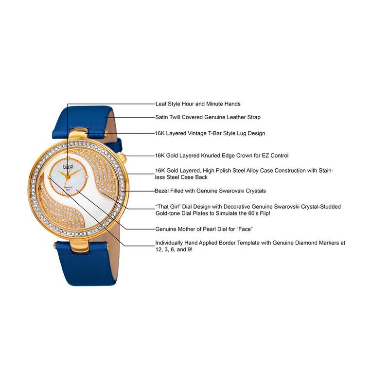 Burgi Women's Japanese Quartz Diamond and Swarovski Accented Satin Silk Strap Watch - BLue