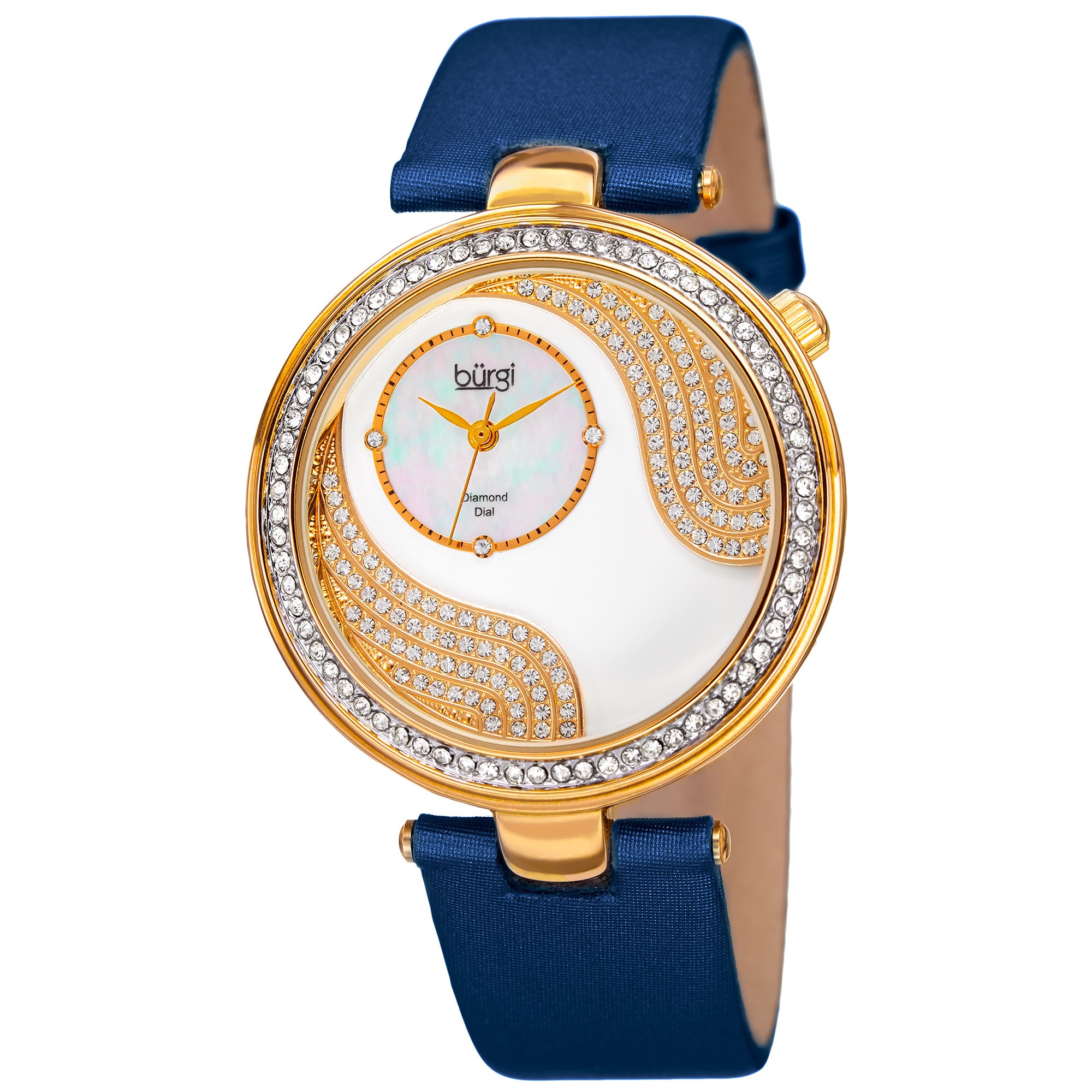 Burgi Women's Japanese Quartz Diamond and Swarovski Accented Satin Silk Strap Watch - BLue
