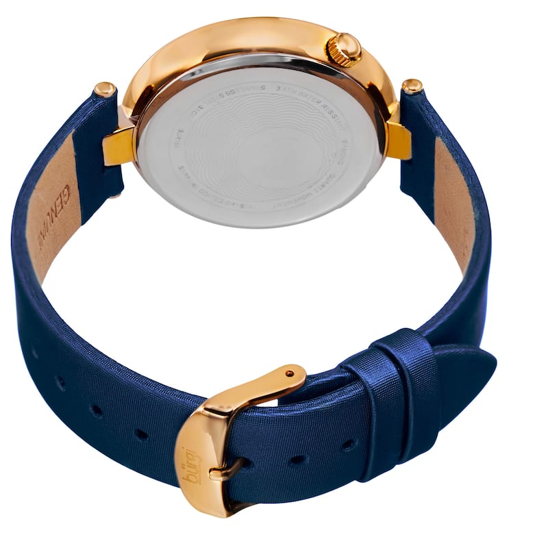 Burgi Women's Japanese Quartz Diamond and Swarovski Accented Satin Silk Strap Watch - BLue