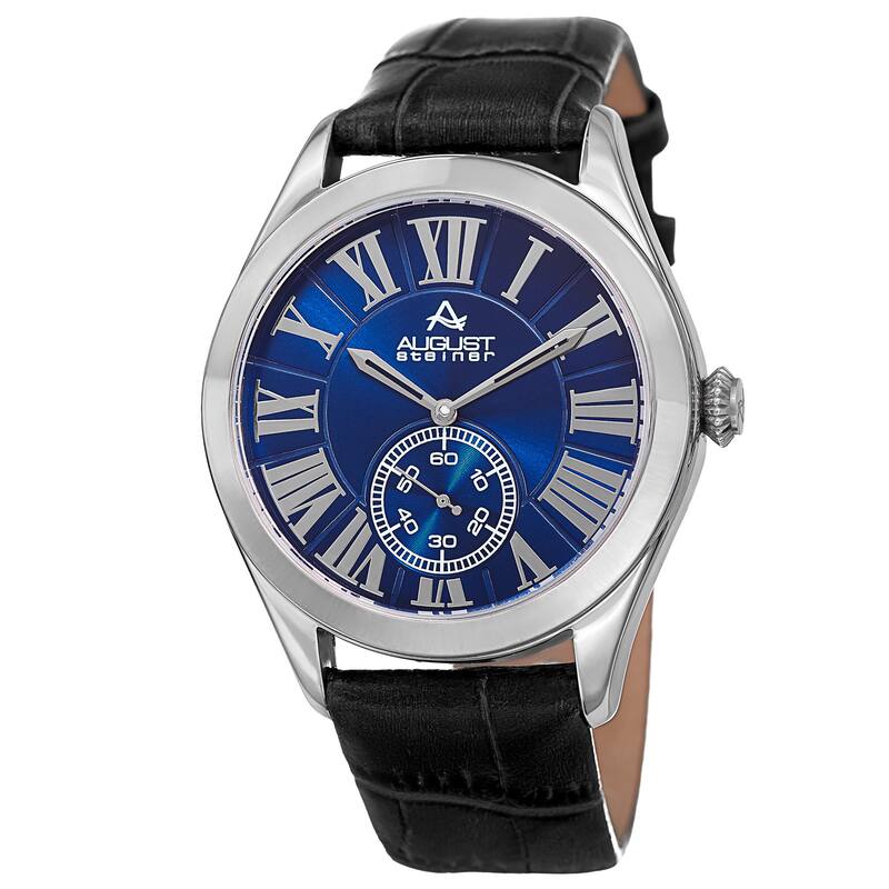 August Steiner Men's Quartz Alligator Embossed Leather Silver-Tone Strap Watch - Blue