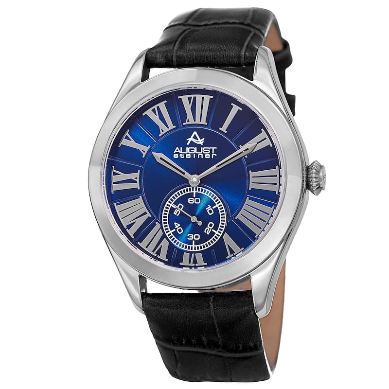 August Steiner Men's Quartz Alligator Embossed Leather Silver-Tone Strap Watch - Blue