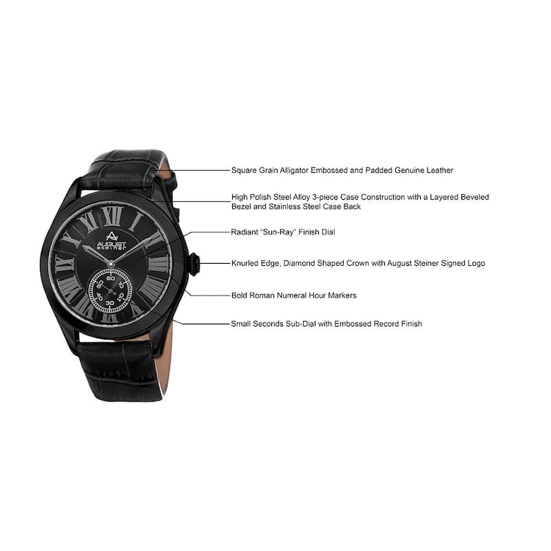 August Steiner Men's Quartz Alligator Embossed Leather Black Strap Watch
