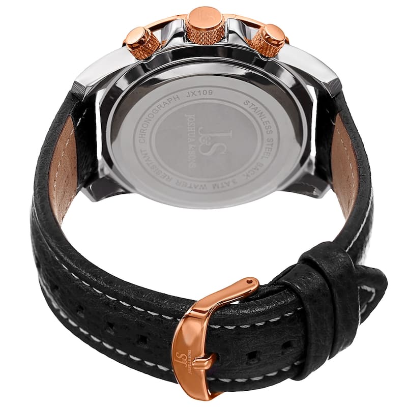 Joshua & Sons Men's Swiss Quartz Chronograph Multifunction Leather Rose-Tone Strap Watch - Gold
