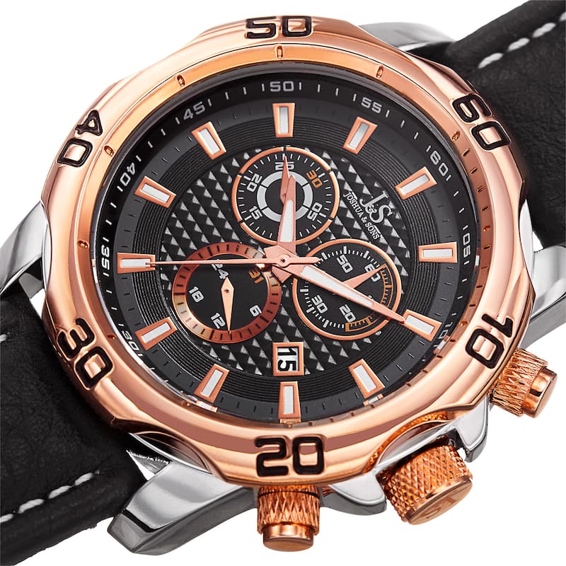 Joshua & Sons Men's Swiss Quartz Chronograph Multifunction Leather Rose-Tone Strap Watch - Gold