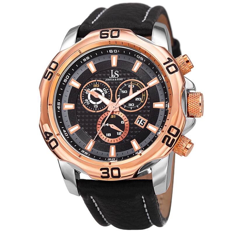 Joshua & Sons Men's Swiss Quartz Chronograph Multifunction Leather Rose-Tone Strap Watch - Gold
