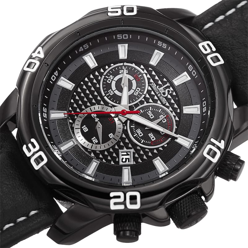 Joshua & Sons Men's Swiss Quartz Chronograph Multifunction Leather Black Strap Watch