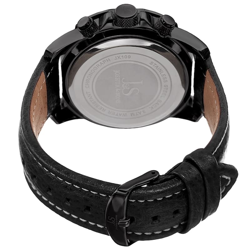 Joshua & Sons Men's Swiss Quartz Chronograph Multifunction Leather Black Strap Watch