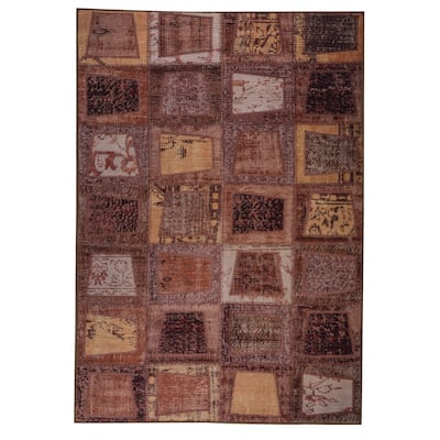 Handmade Printed Bursa Brown Vintage Print Rug (India) - 5' x 8'