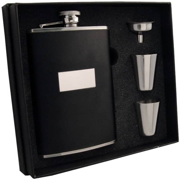 Visol Ontario Black Leather Supreme II Flask Gift Set - 8 ounces ...