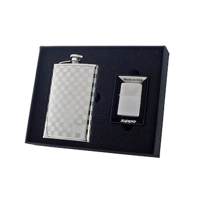 Visol "Mate" Flask and Zippo Lighter Gift Set, 8-Ounce