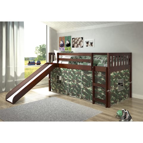 Donco Kids Mission Tent Loft Dark Cappuccino Twin Bed with Slide