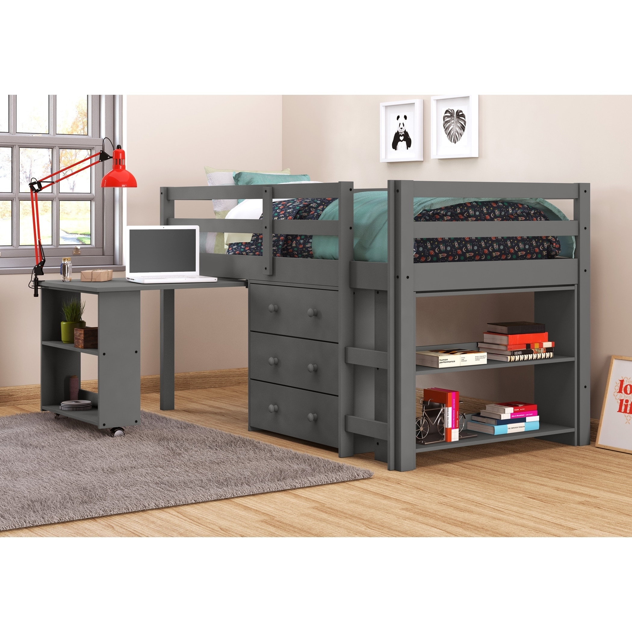 Donco Kids Low Study Loft Desk Twin Bed With Chest And Bookcase Ebay Donco Kids Low Study Loft Desk Twin Bed