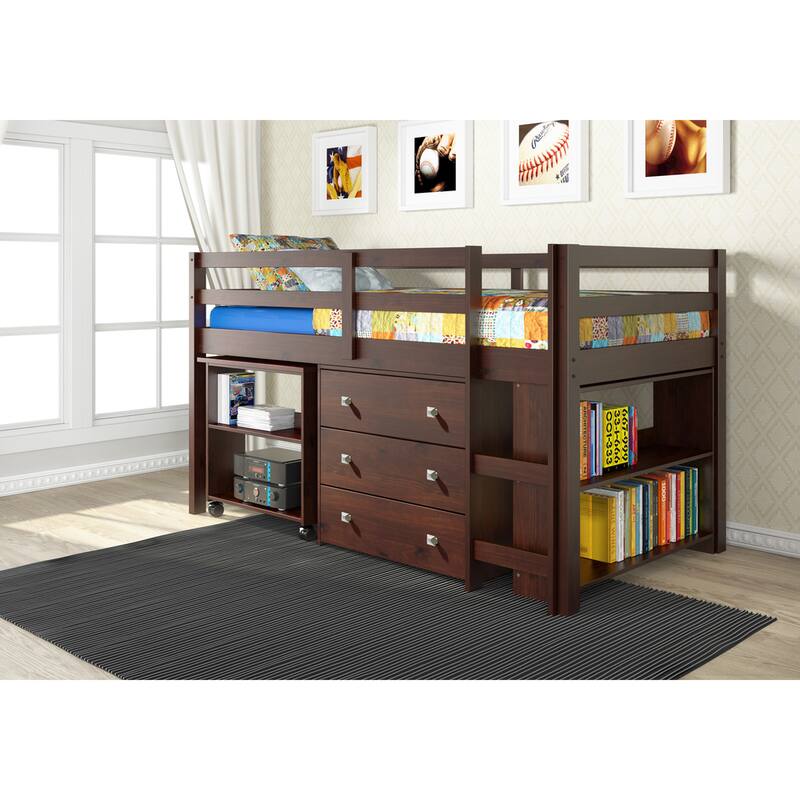 Donco Kids Low Study Loft Desk Twin Bed - Cappuccino
