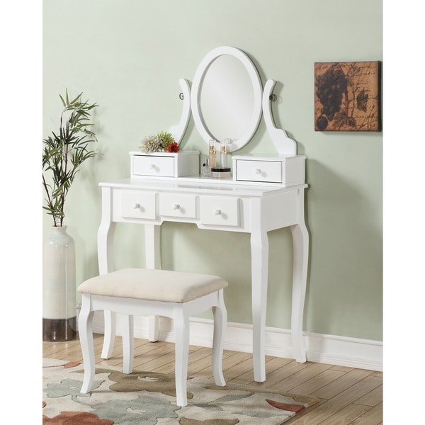 Ashley Wood Makeup Vanity Table and Stool Set - Free 