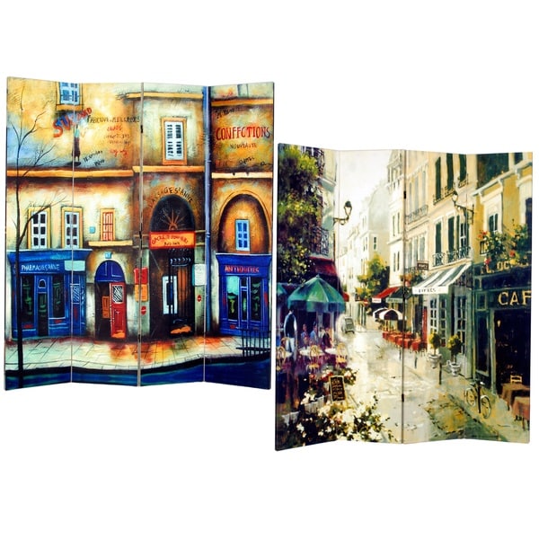 Shop Street 4-Panel Double Sided Painted Canvas Room Divider Screen ...