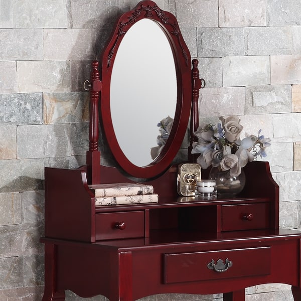 Shop Ribbon Wood Cherry Makeup Vanity Table And Stool Set Overstock 10840786