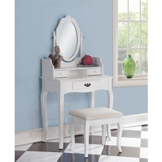 Ribbon Wood White Makeup Vanity Table and Stool Set