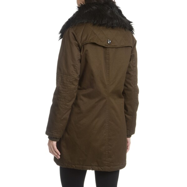 Steve Madden Womens Wool Wrap Coat with Faux Leather Trim