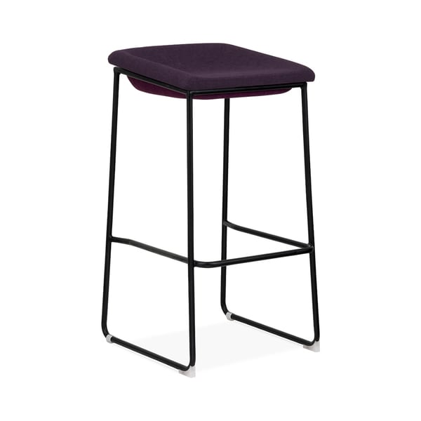 Modello Black Modern Barstool With Dark Purple Fabric Padded Modello Black Modern Barstool With Dark Purple Fabric Padded Seat Set Of 2