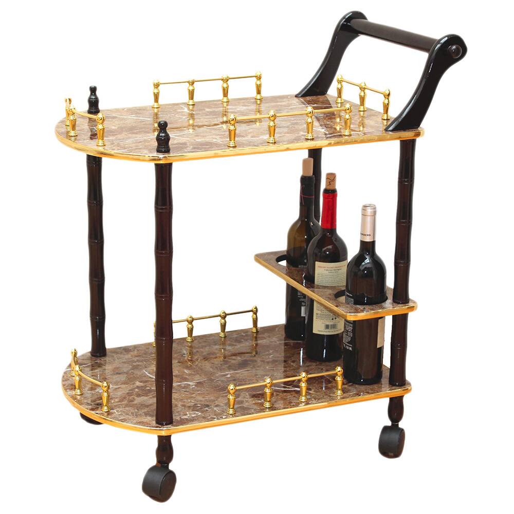 Two-Tier Serving Tea Cart with Gold Marble Finish