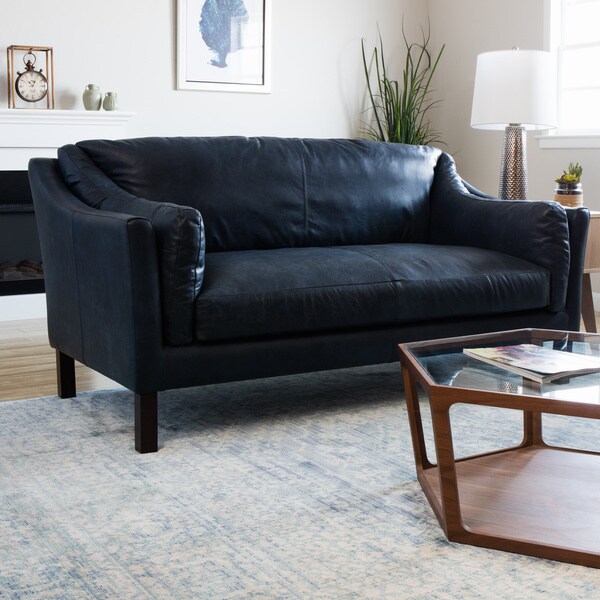 Reginald Oxford Blue Leather Sofa Free Shipping Today Reginald Oxford Blue Leather Sofa