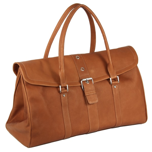 Shop Piel Leather Buckle Flap-Over Satchel Duffel Bag - On Sale - Free ...