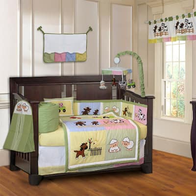 BabyFad Barnyard 10-piece Farm Baby Crib Bedding Set with Musical Mobile