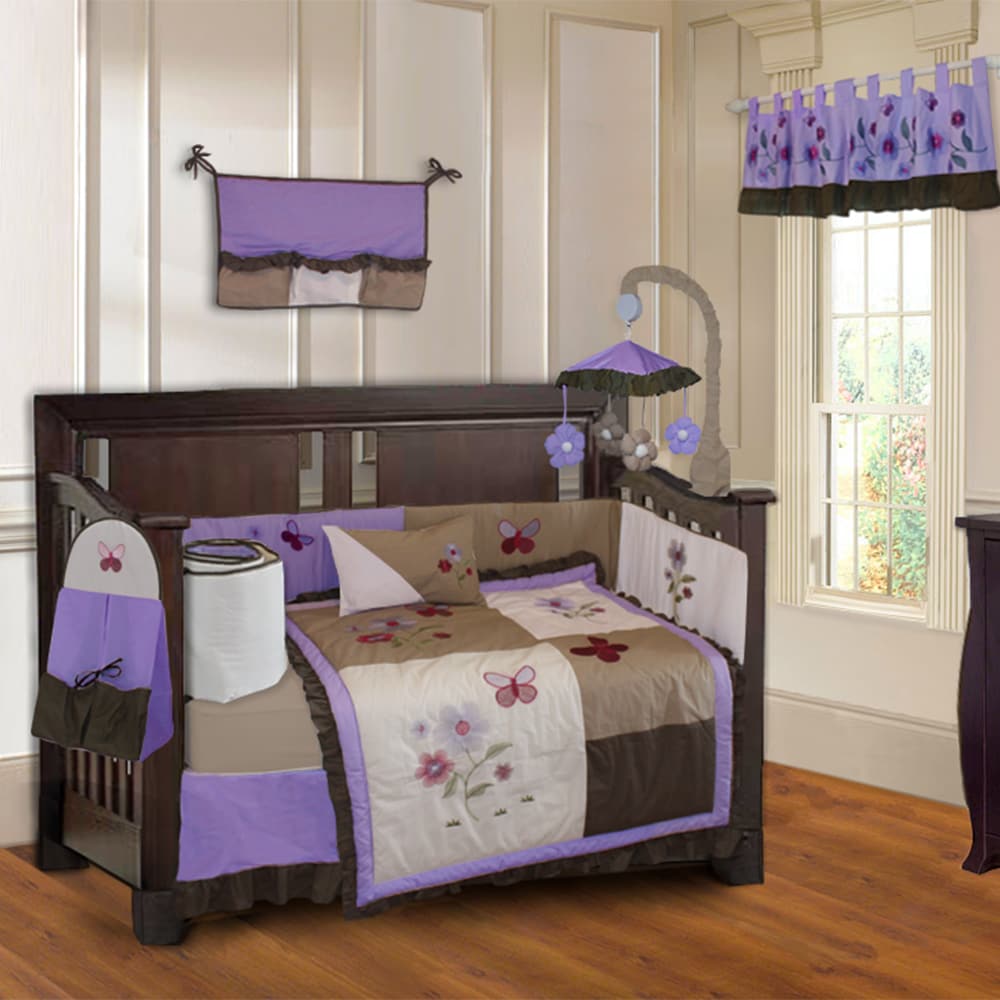 Shop Babyfad Purple Blossom 10 Piece Baby Girls Crib Bedding Set