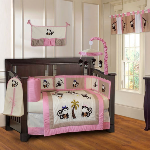 Shop BabyFad Girls' Pink Monkey 10-piece Baby Girls' Crib ...