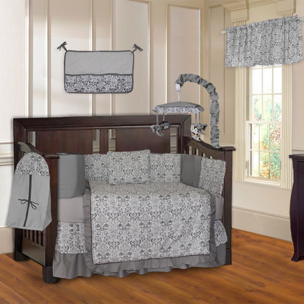 Shop BabyFad Grey Damask 10-piece Baby Crib Bedding Set with Musical ...