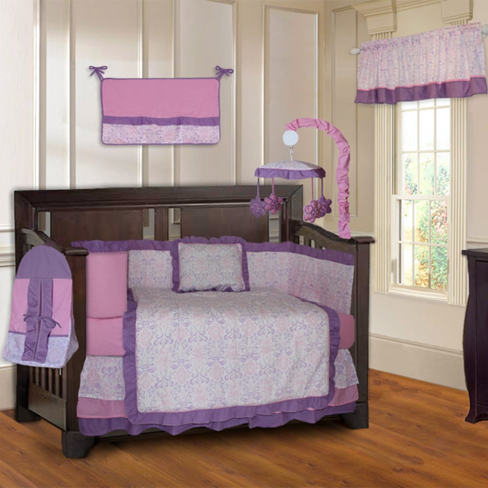 pink and purple crib bedding