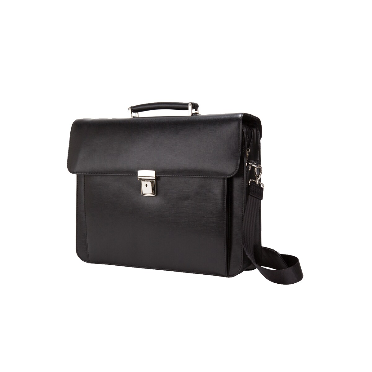 Leather Flap-Over 15-inch Laptop//Tablet Briefcase Black Solid Adjustable Strap Flapover Multi-Compartment