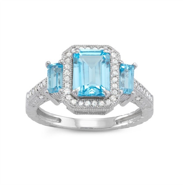 Shop Gioelli 10k White Gold Swiss Blue Topaz 1/4ct TDW Diamond Emerald ...