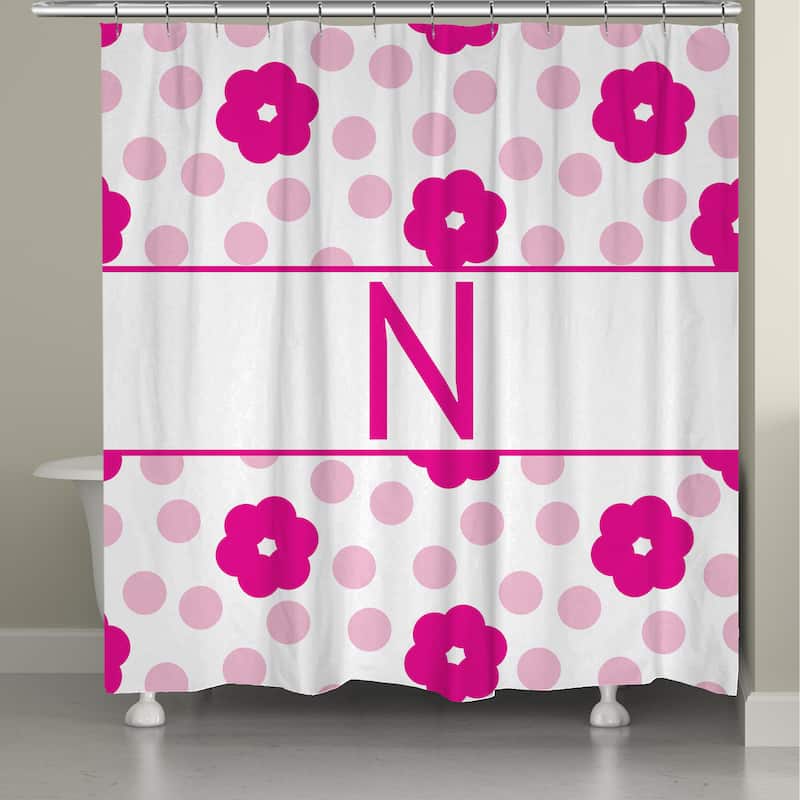 Laural Home Flowers and Polk-Dot Monogram Shower Curtain
