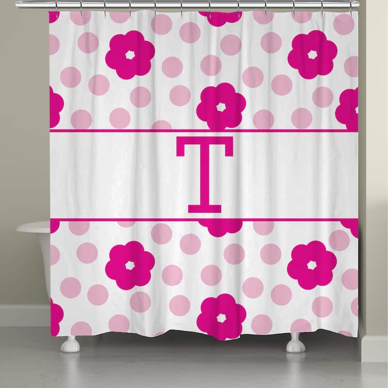 Laural Home Flowers and Polk-Dot Monogram Shower Curtain