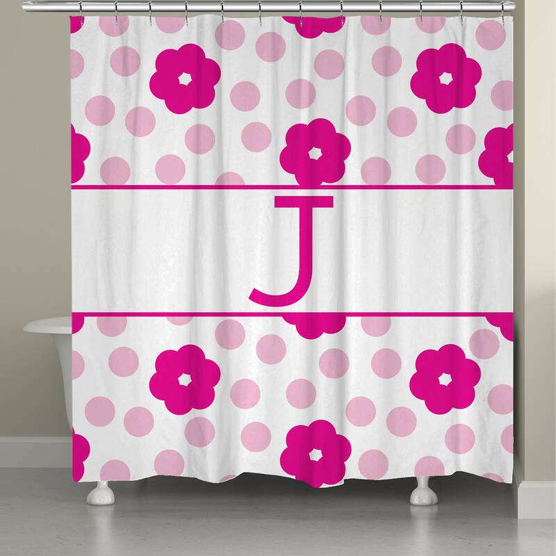 Laural Home Flowers and Polk-Dot Monogram Shower Curtain