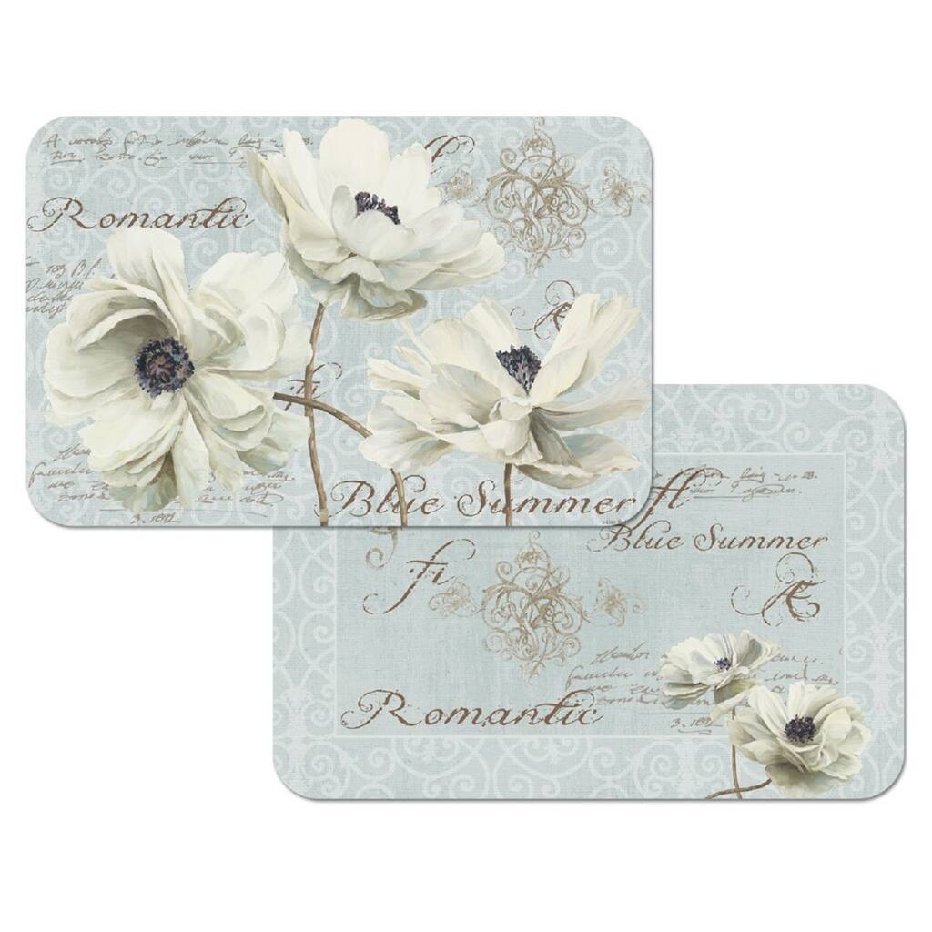 Reversible Plastic Wipe Clean Blue Summer Flowers Placemats (Set of 4)