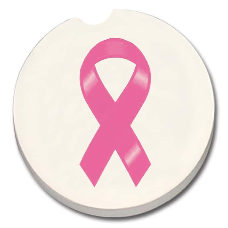 CounterArt Breast Cancer Ribbon Absorbent Stone Car Coasters (Set of 2)