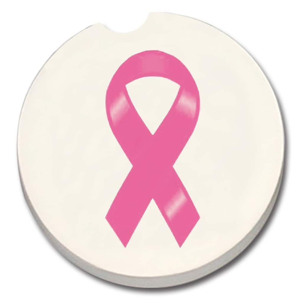 CounterArt Breast Cancer Ribbon Absorbent Stone Car Coasters (Set of 2)
