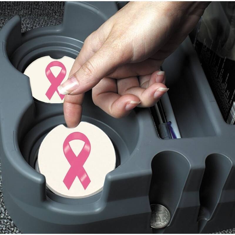 CounterArt Breast Cancer Ribbon Absorbent Stone Car Coasters (Set of 2)