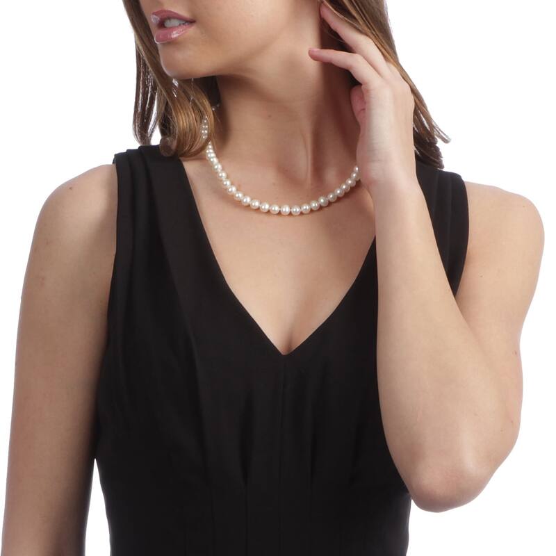 DaVonna 14k Yellow Gold 6-7mm White Freshwater Pearl Necklace