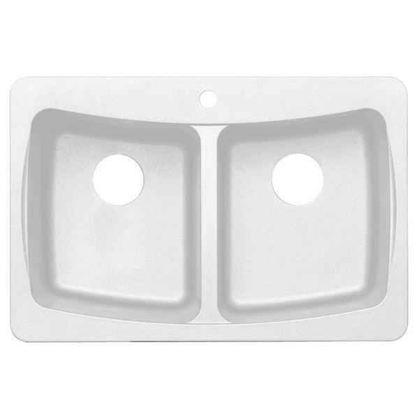 Dual Mount Granite 3 Hole Double Bowl Kitchen Sink In White