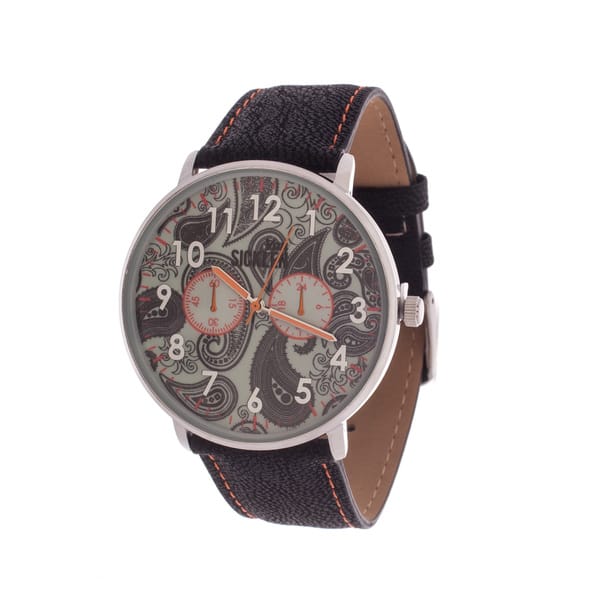 slide 1 of 1, Van Sicklen Men's Silver Case with Artwork Dial / Black Leather Strap Watch