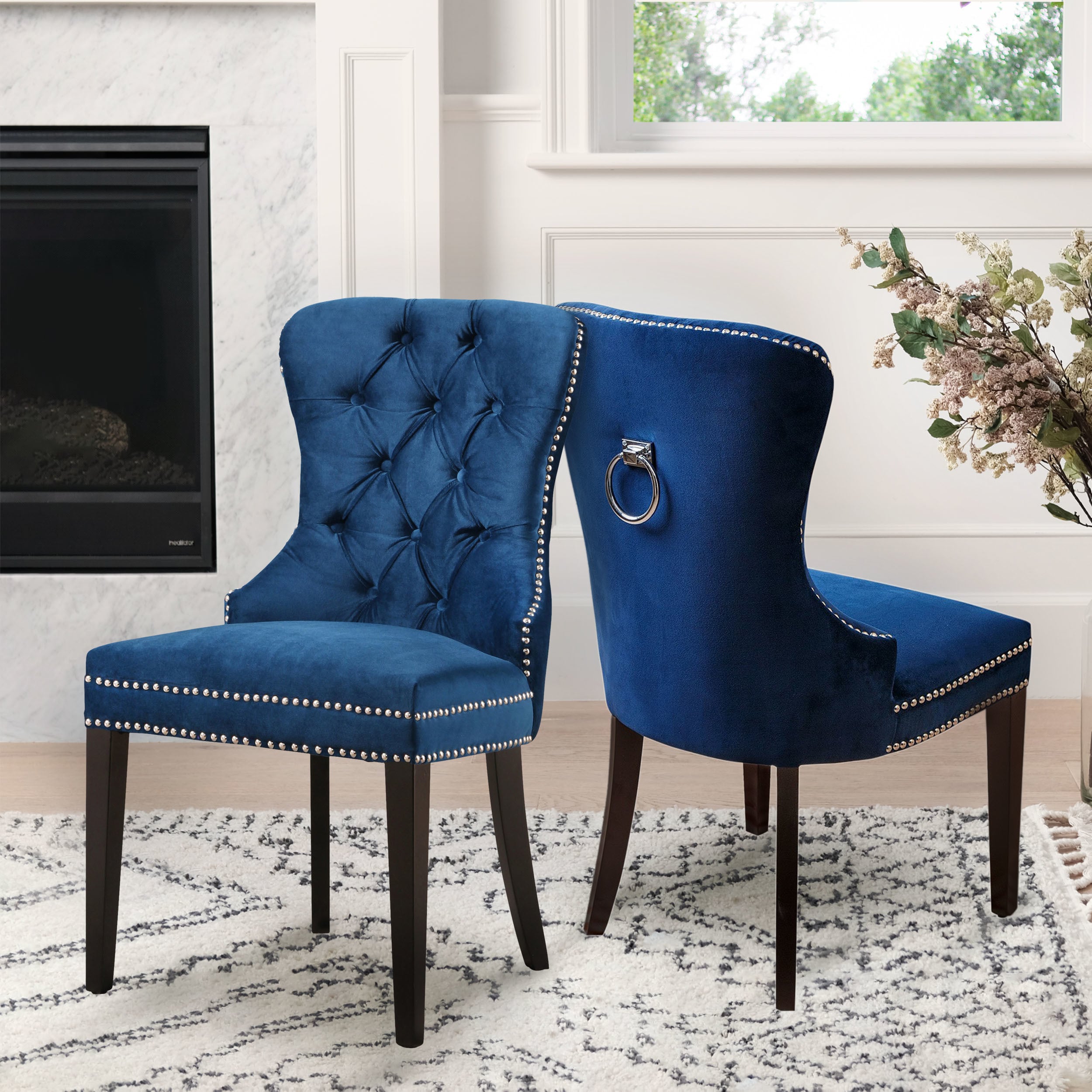 Abbyson Versailles Blue Tufted Dining Chair Ink Blue N/A