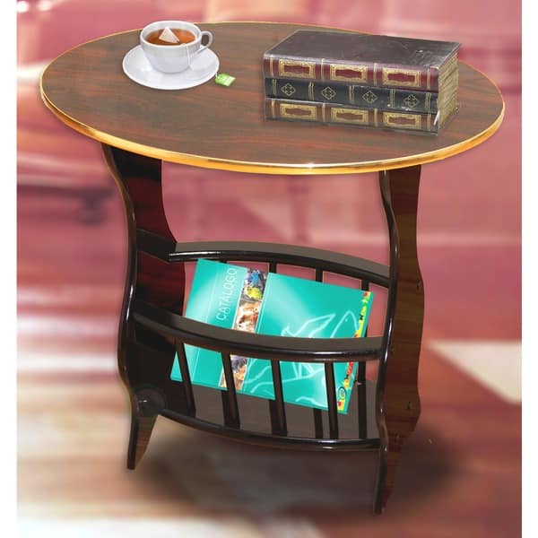 Shop Espresso Oval Side Table With Magazine Holder Overstock 10856156