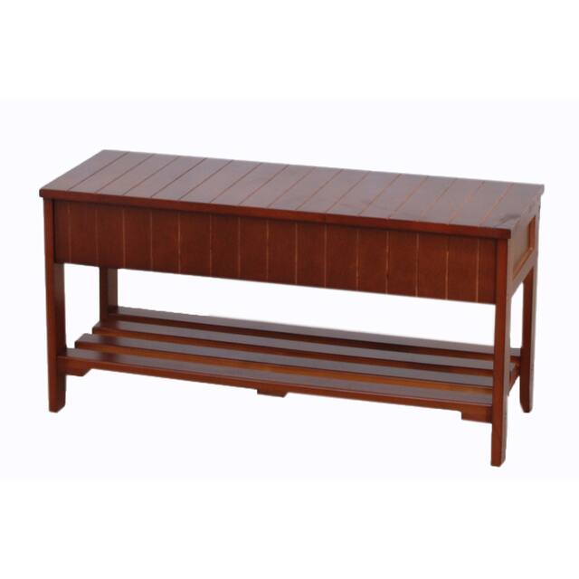 Roundhill Furniture The Gray Barn Waggoner Solid Wood Shoe Bench with Storage - Cherry
