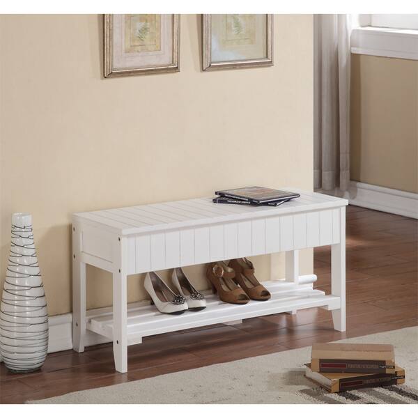 Roundhill Furniture The Gray Barn Waggoner Solid Wood Shoe Bench with Storage - White