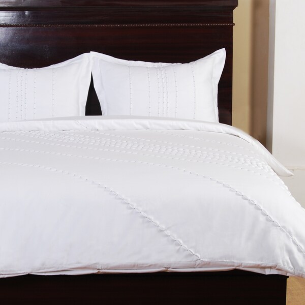 Anna White and Blue Cotton 3-piece Duvet Set