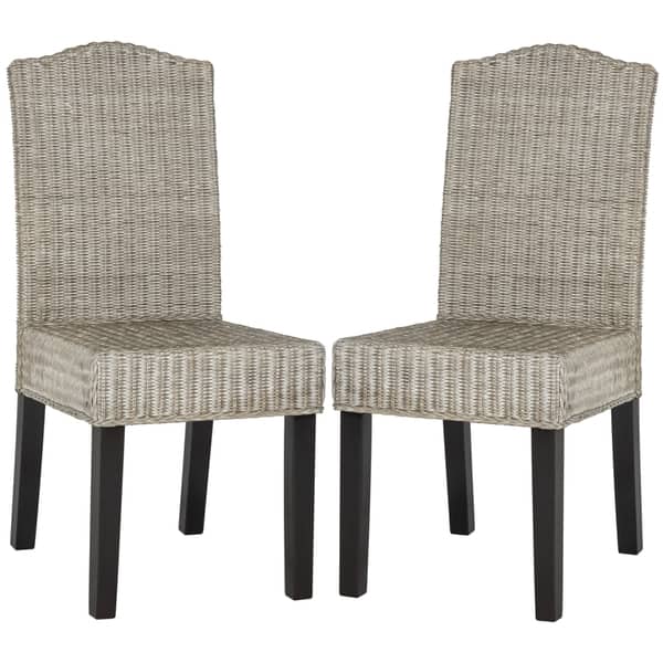 slide 2 of 8, SAFAVIEH Dining Rural Woven Odette Antique Grey Wicker Dining Chairs (Set of 2) - 17.3" x 22" x 38.5"