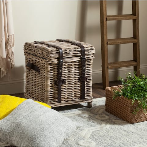 SAFAVIEH Kacia Grey Natural Rattan Storage Trunk - 17.7" x 17.7" x 19.7"